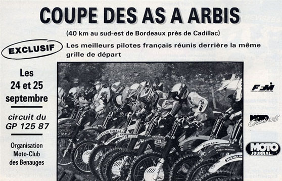 La publicité pour la coupe des As 1988 à Arbis