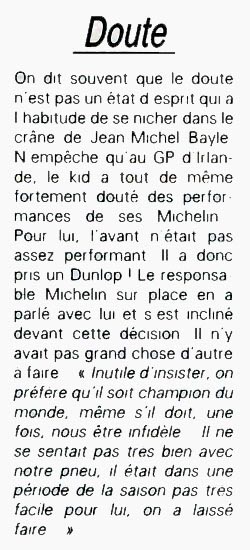 JMB a  douté  sur la performance de ses michelins sur le GP d'Irlande