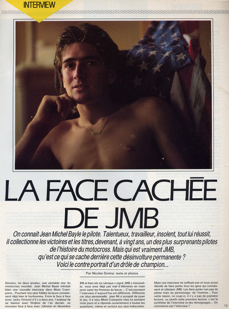 La page 1 de l'interview de Jean-Michel Bayle parue dans le moto crampons de Septembre 1989.