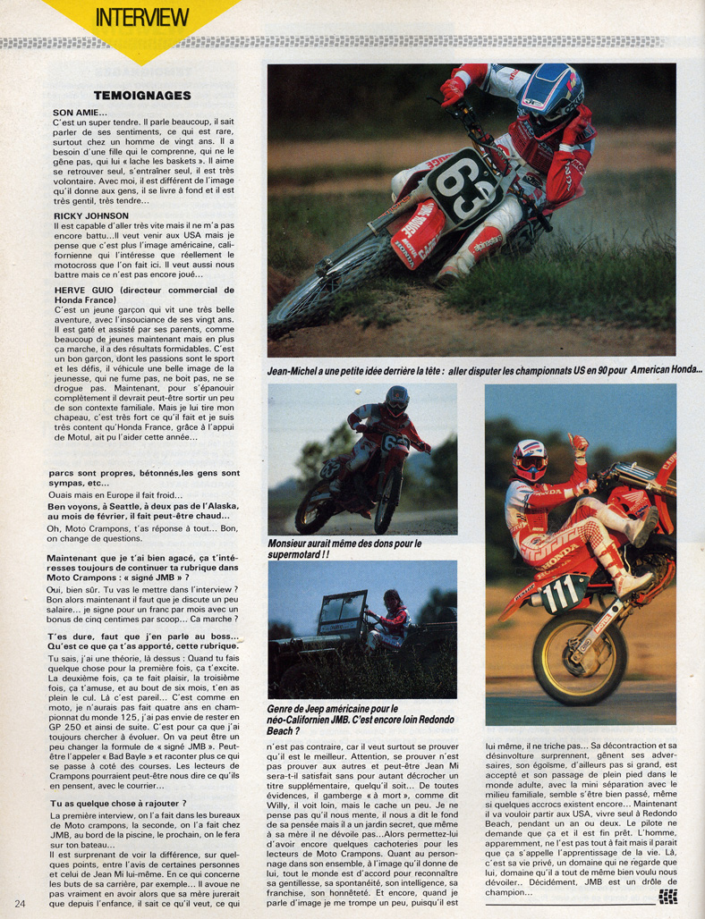La page 6 de l'interview de Jean-Michel Bayle parue dans le moto crampons de Septembre 1989.