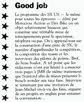 On consacre trois pages à JMB dans le programme officiel du championnat de supercross