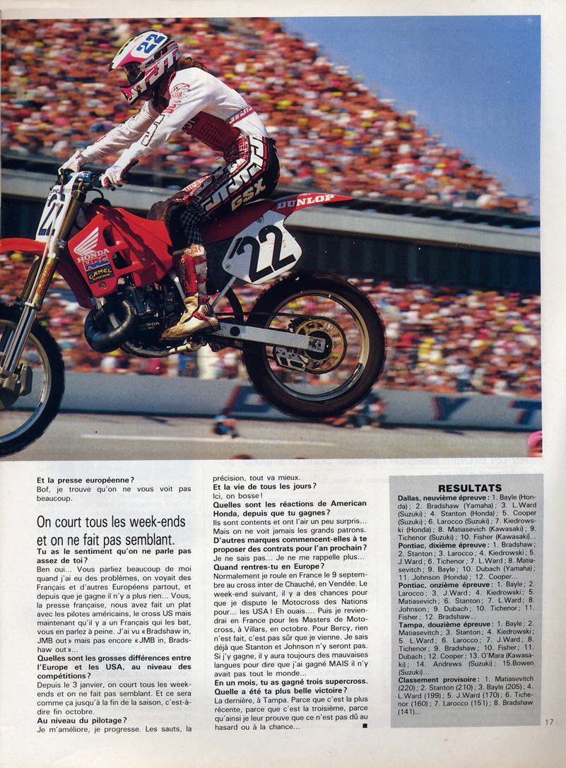 La seconde page de l'interview de Jean-Michel Bayle parue dans le moto crampons de Juin 1990