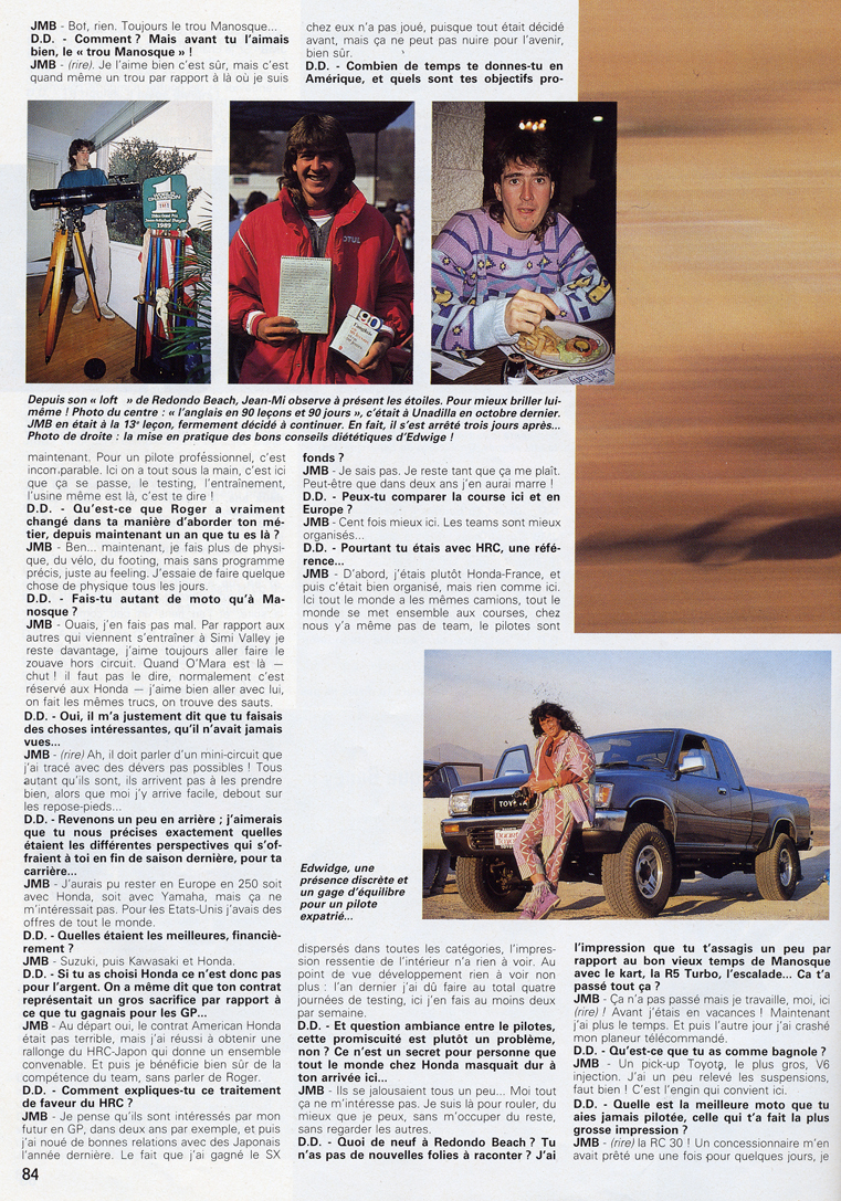 La cinquième page de l'interview de Jean-Michel Bayle parue dans le numéro special cross de moto verte 1990