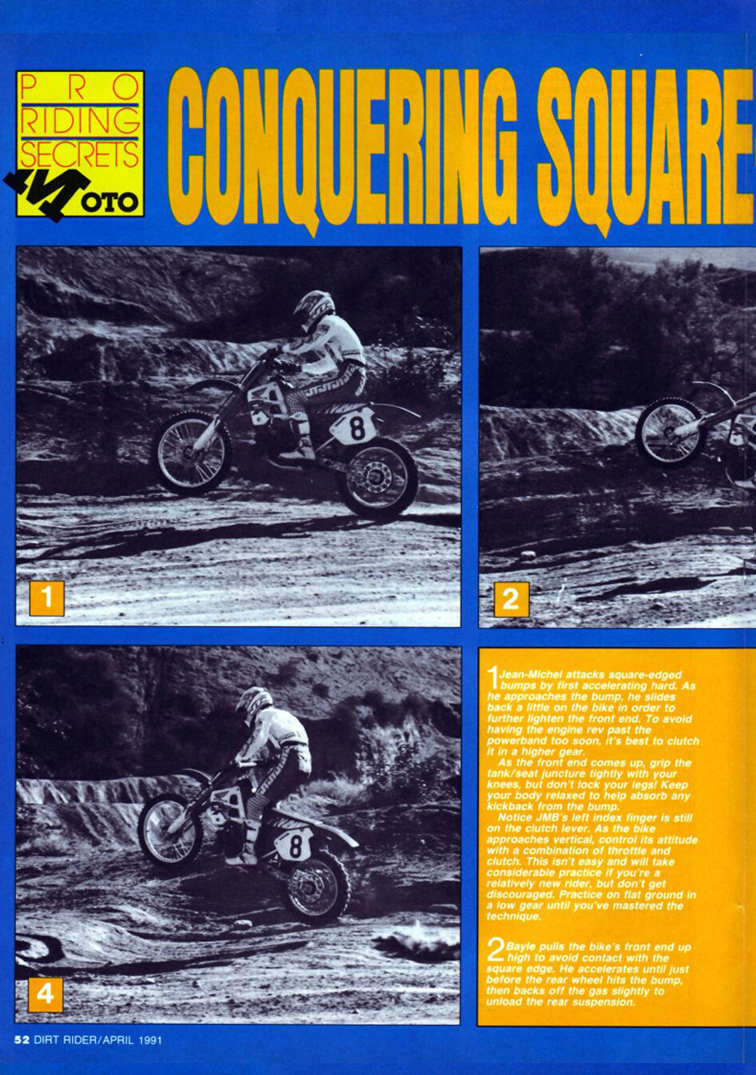 JMB donne des cours de pilotage dans le magazine US Dirt Rider. Cliquez pour lire ces cours.