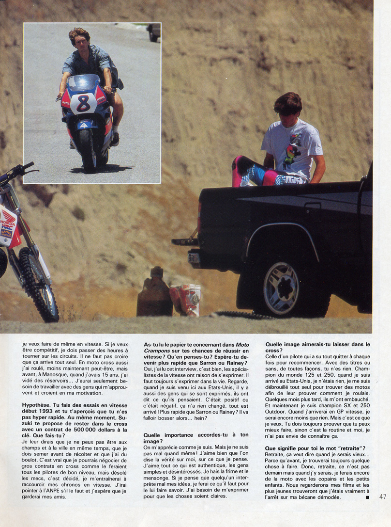 La quatrième page de l'interview de Jean-Michel Bayle dans le magazine Moto Crampons spécial supercross 1991