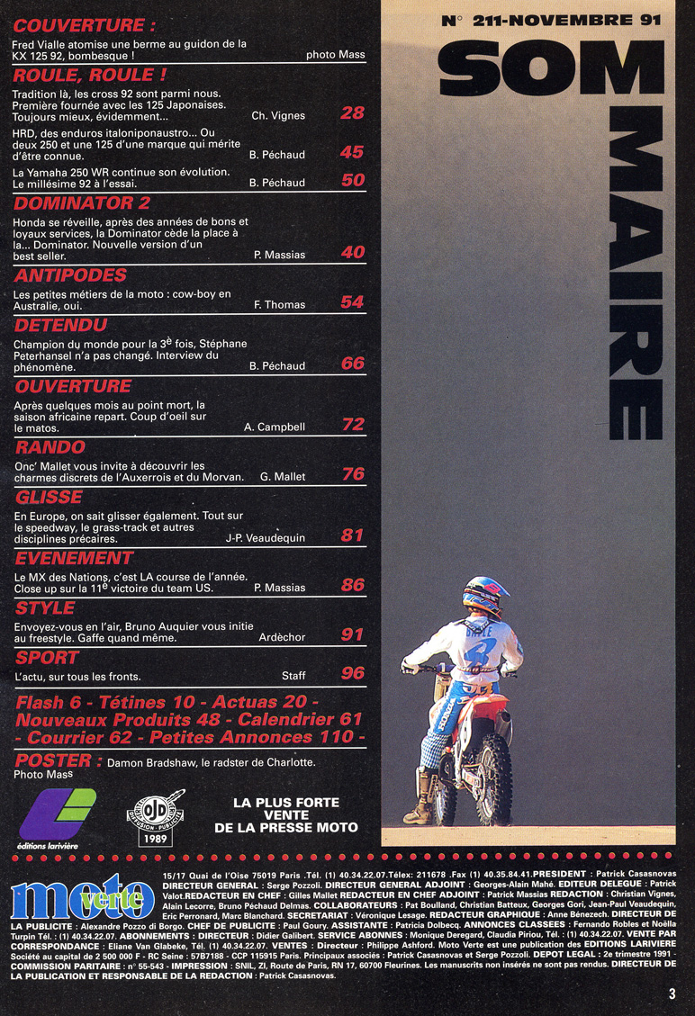 Jean-Michel Bayle est une nouvelle fois dans le sommaire du Moto Verte de Novembre 1991