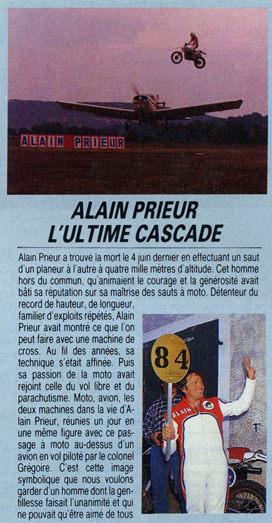Alain Prieur décède suite à une dernière cascade....