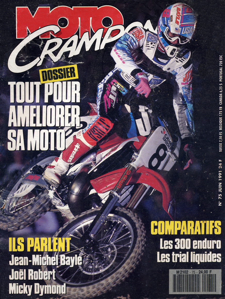 Jean-Michel Bayle fait la couverture du magazine moto crampons de Juin 1991