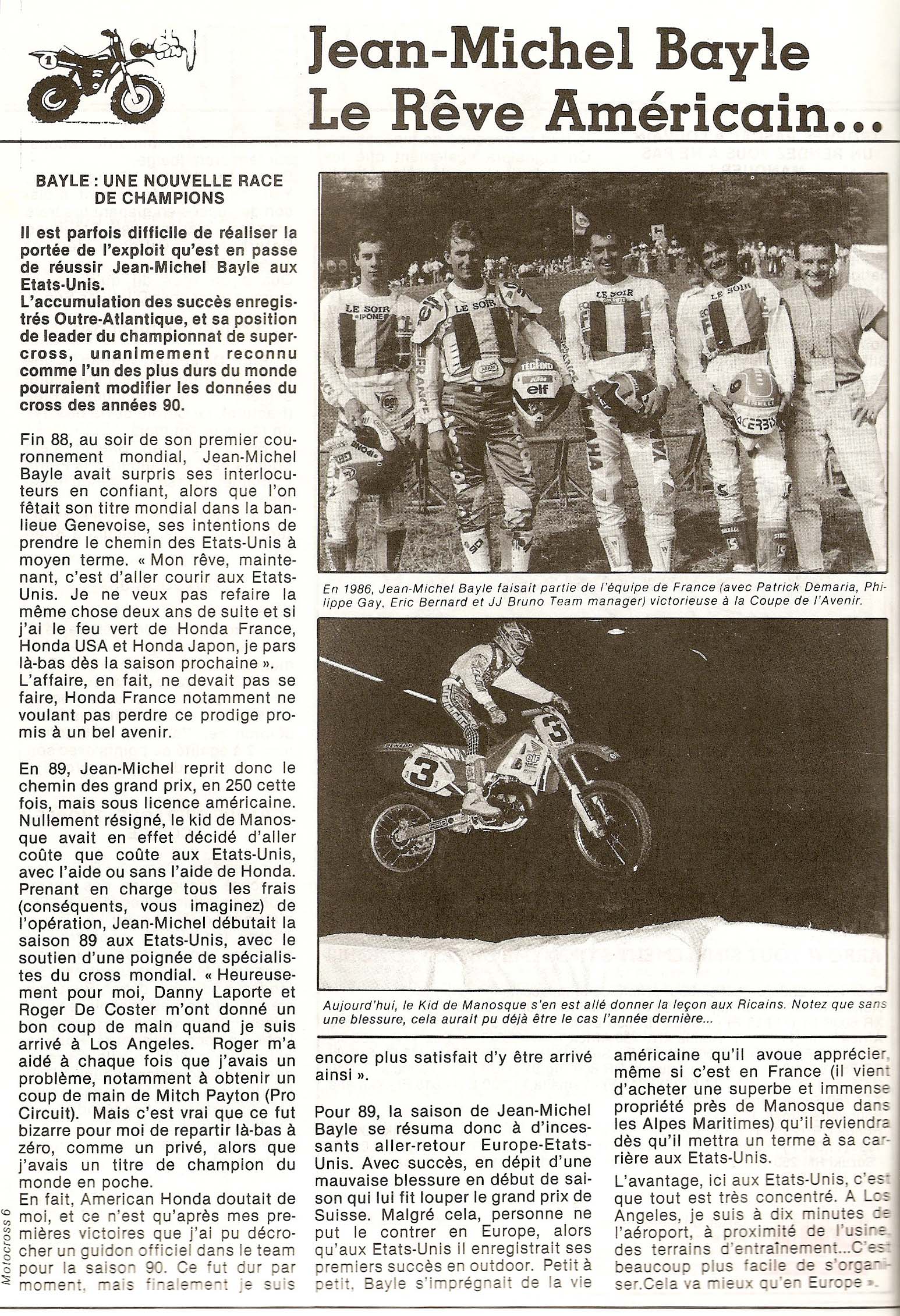Articles sur Jean-Michel Bayle par le magzine belge Motocross, page 1