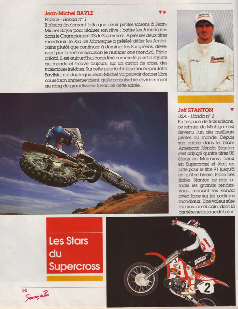 La troisième page du programme de ce supercross du parc des princes 1991