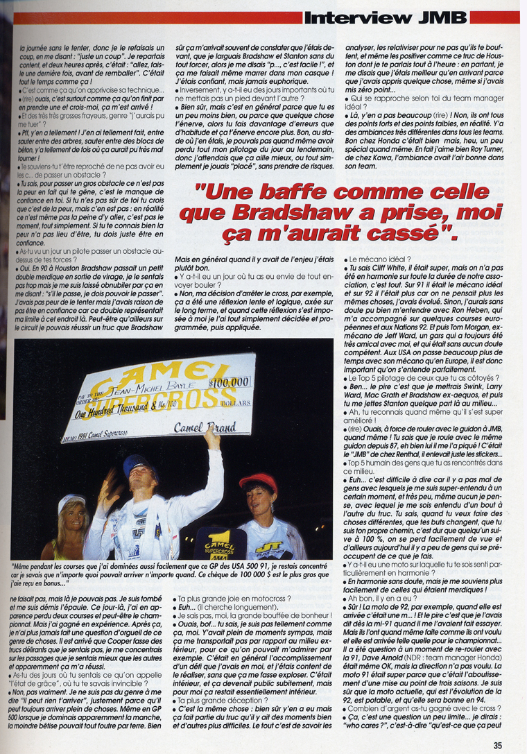 La troisième page de l'interview de Jean-Michel Bayle dans le hors série Cross 1993 de Moto Verte