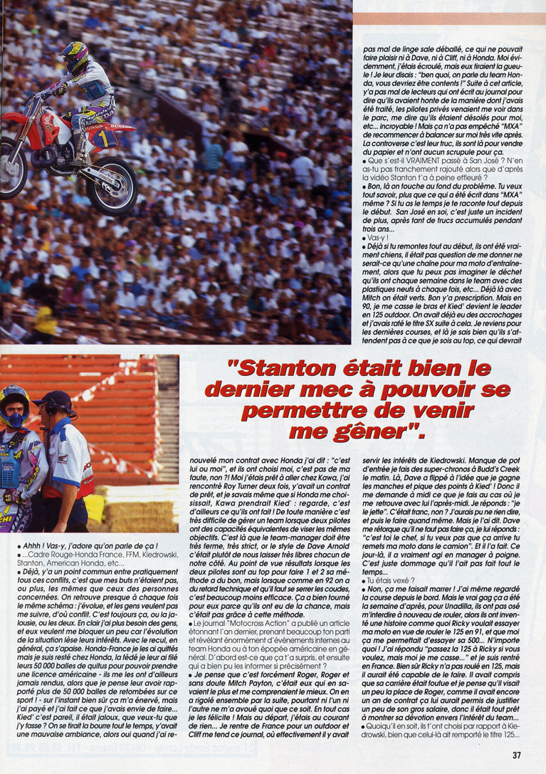La cinquième page de l'interview de Jean-Michel Bayle dans le hors série Cross 1993 de Moto Verte