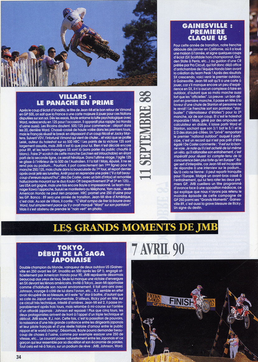 La seizième page du spécial Jean-Michel Bayle Moto Verte retraçant sa carrière en motocross