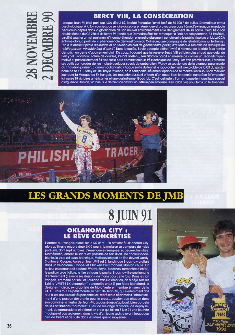 La dix huitième page du spécial Jean-Michel Bayle Moto Verte retraçant sa carrière en motocross
