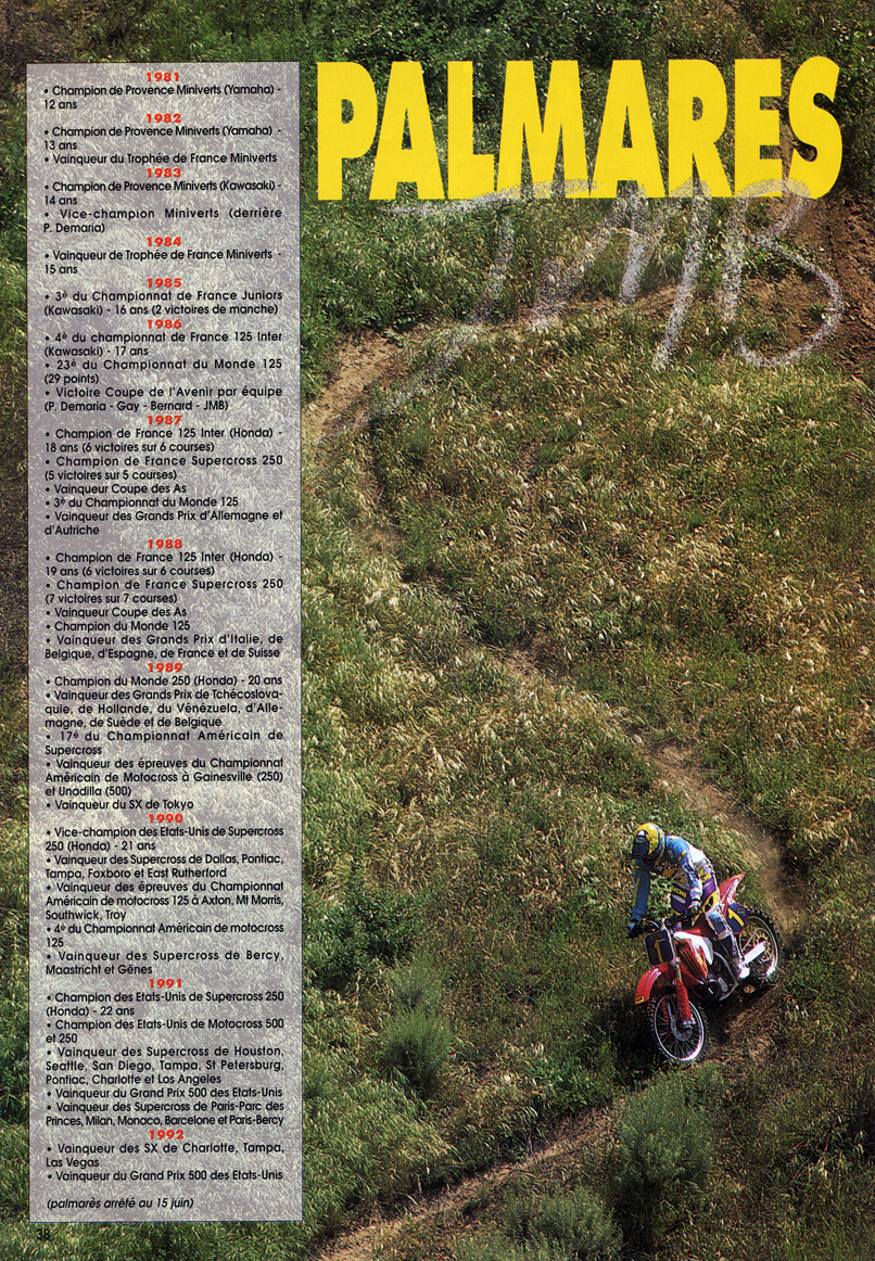 La vingtième page du spécial Jean-Michel Bayle Moto Verte retraçant sa carrière en motocross
