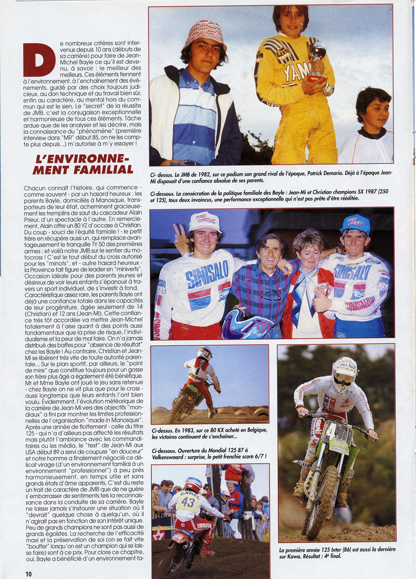 La cinquième page du spécial Jean-Michel Bayle Moto Verte retraçant sa carrière en motocross