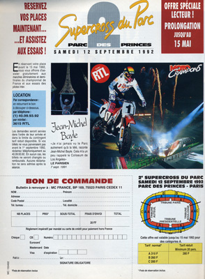 Une nouvelle pub pour les préventes du SX du parc réservé aux lecteurs de Moto Crampons