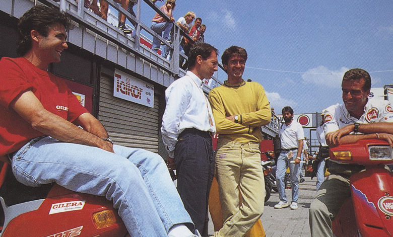 JMB en compagnie de Christian Sarron, Jean-Philippe Ruggia et  Hervé Poncharal