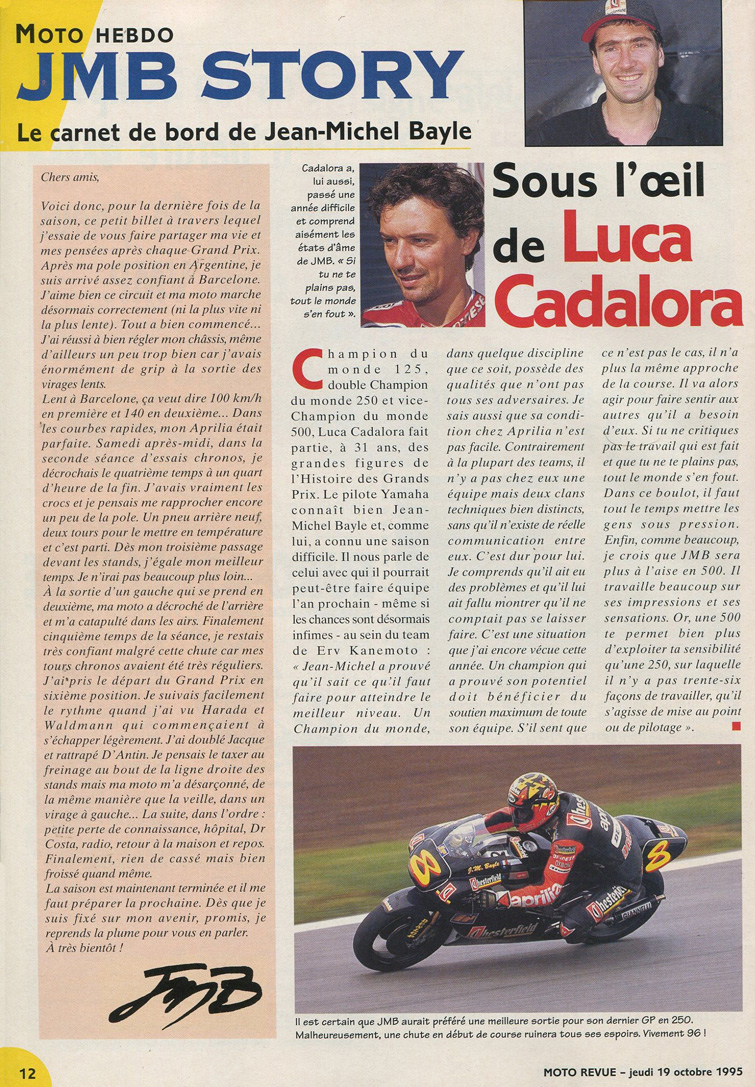 Jean-Michel nous parle de son dernier grand-prix de la saison et Luca Cadalora de JMB