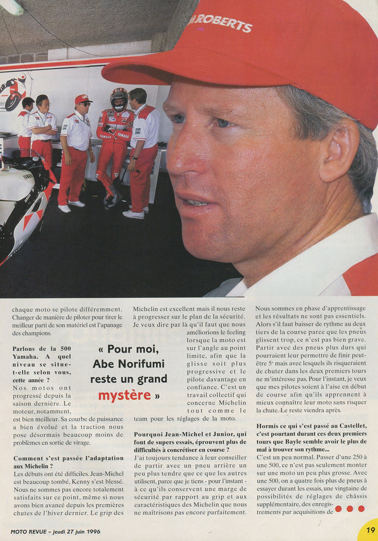 La seconde page de l'Interview de Kenny Roberts par Moto Revue