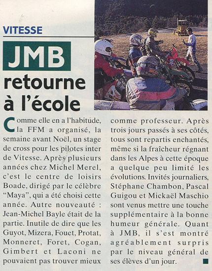 JMB donne des conseils en Motocross pour les pilotes français de vitesse.