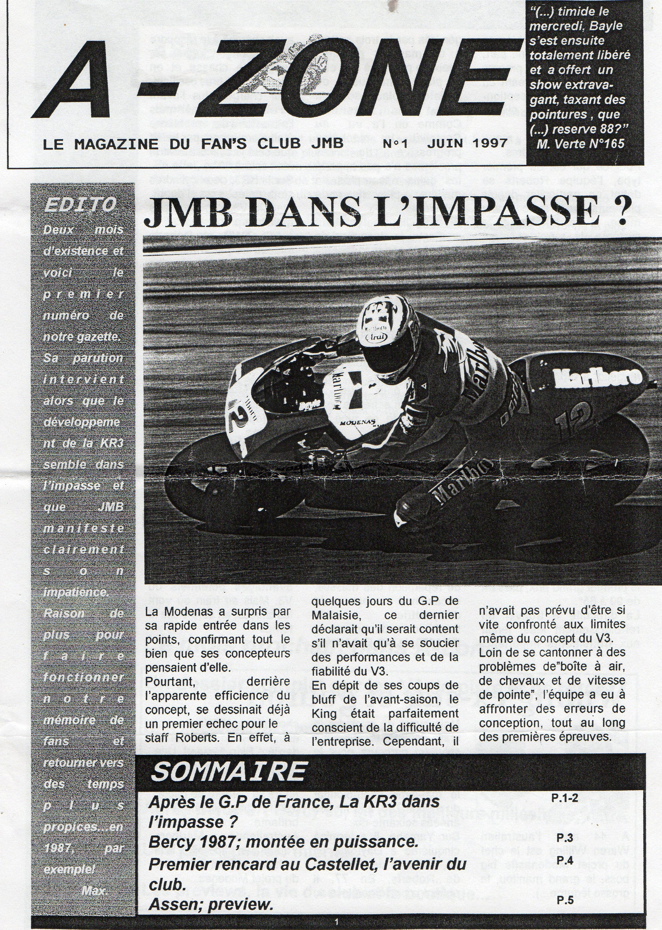 La page 1 du A zone de Janvier 1997