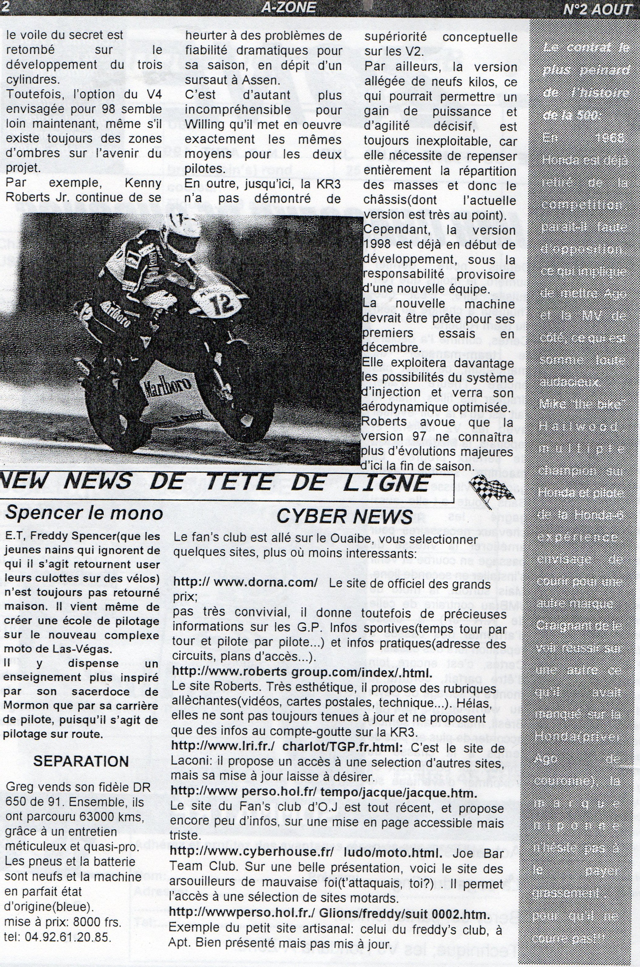 La page 2 du A zone d'Août 1997