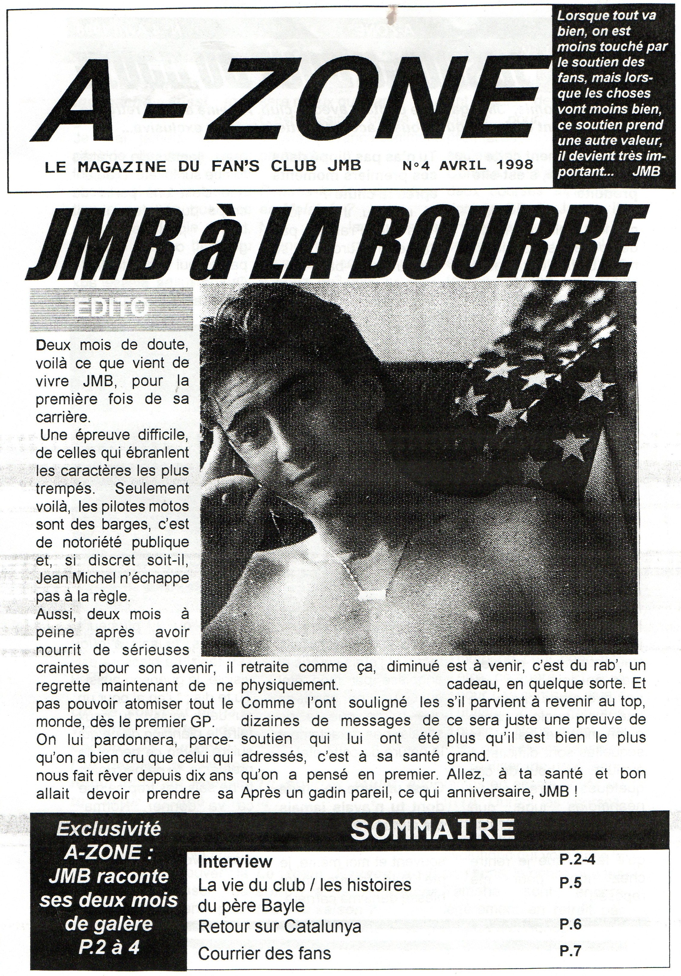 La page 1 du numéro d'AVril 1998 d'A Zone