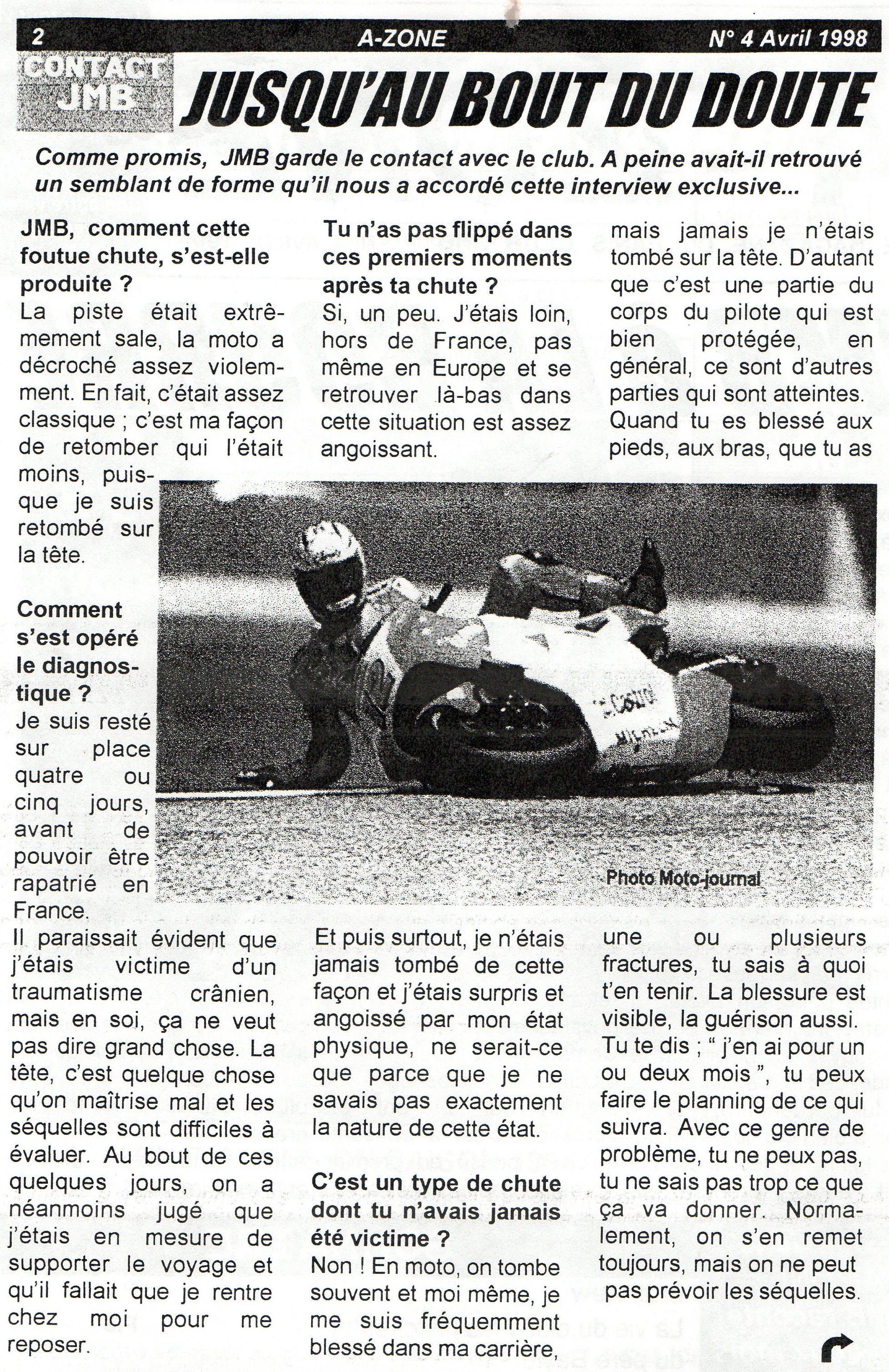 La page 2 du numéro d'AVril 1998 d'A Zone