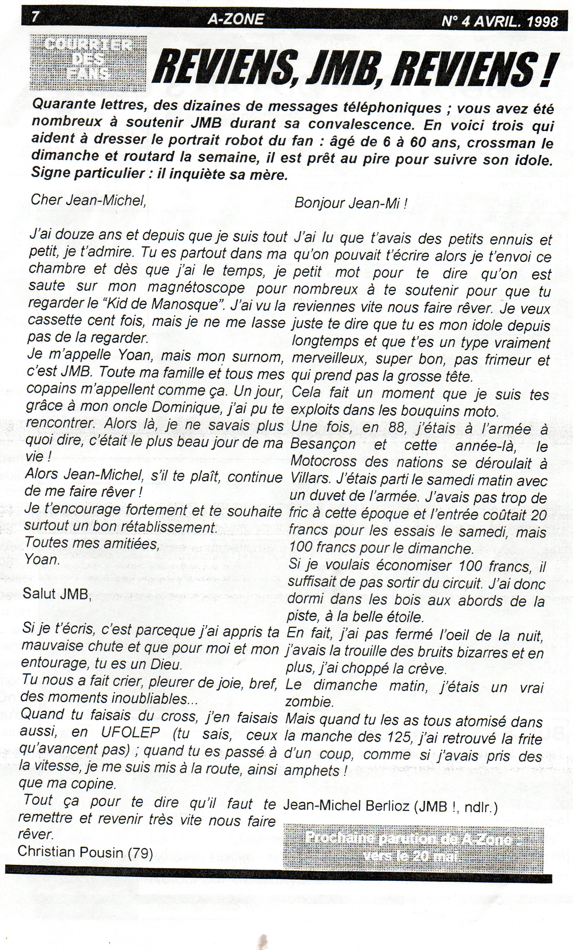 La page 7 du numéro d'AVril 1998 d'A Zone