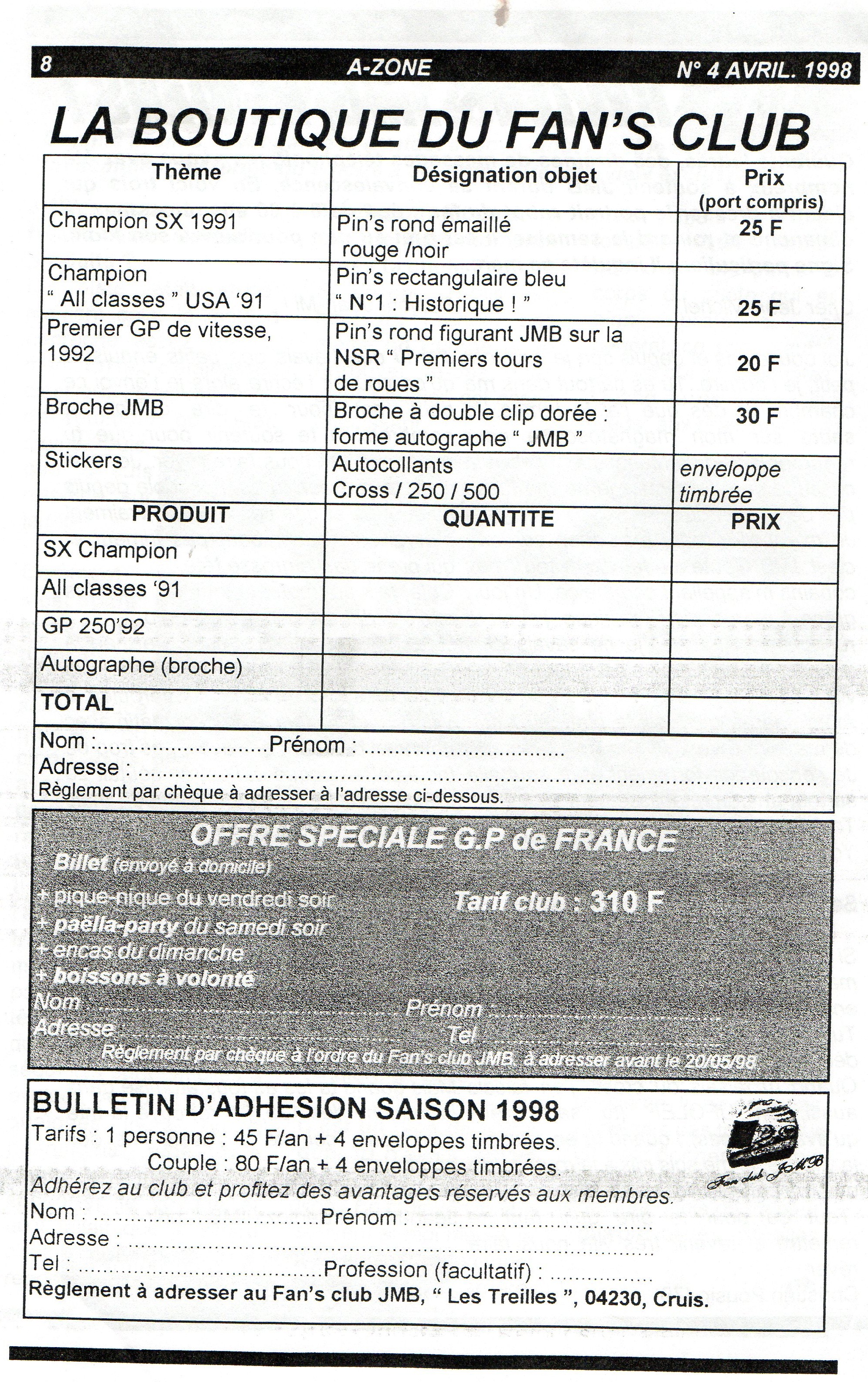 La page 8 du numéro d'AVril 1998 d'A Zone