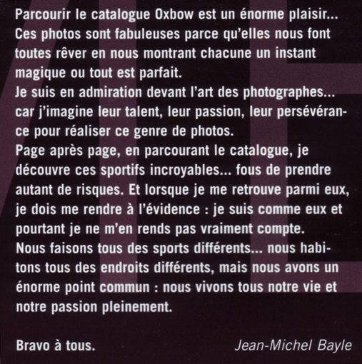 JMB présente le catalogue Oxbow 1998