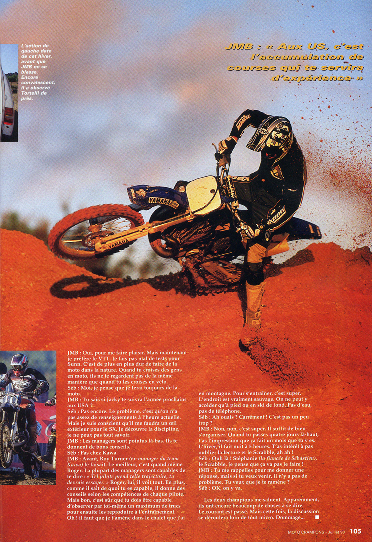 Une conversation entre JMB et Sébastien Tortelli est retranscrite dans le numéro de Juillet 1998 de Moto Crampons