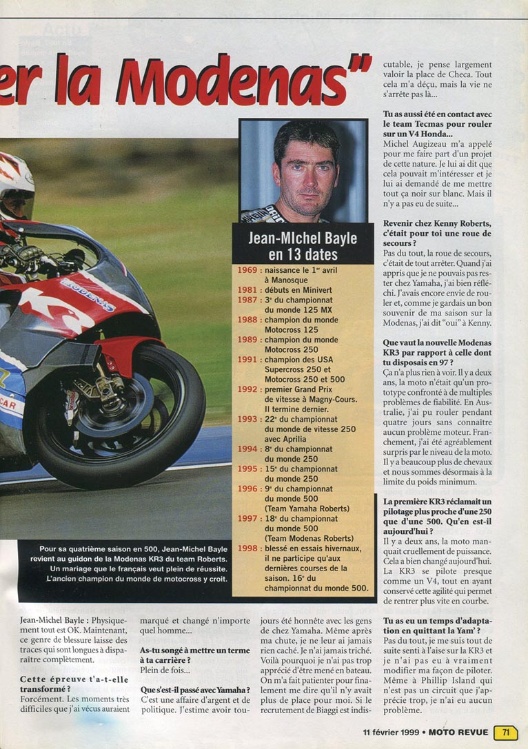 Une petite interview de JMB dans le Moto Revue du 18 Février 1999