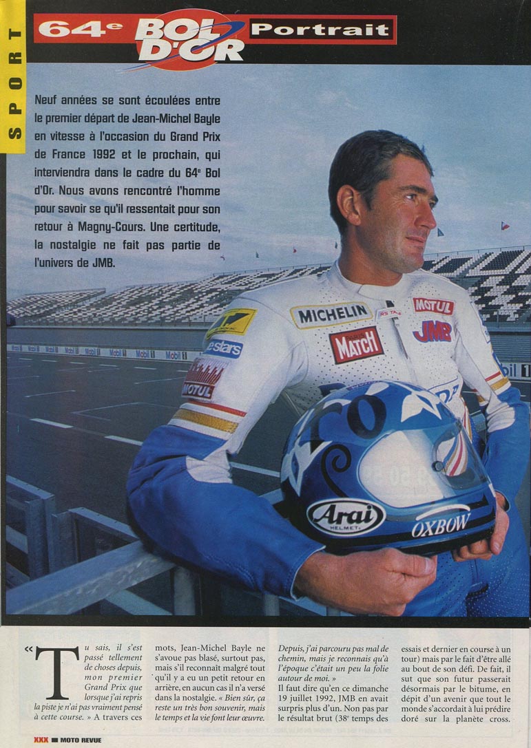 La page 30 du magazine Moto Revue 3438 où l'on trouve une interview de Jean-Michel Bayle
