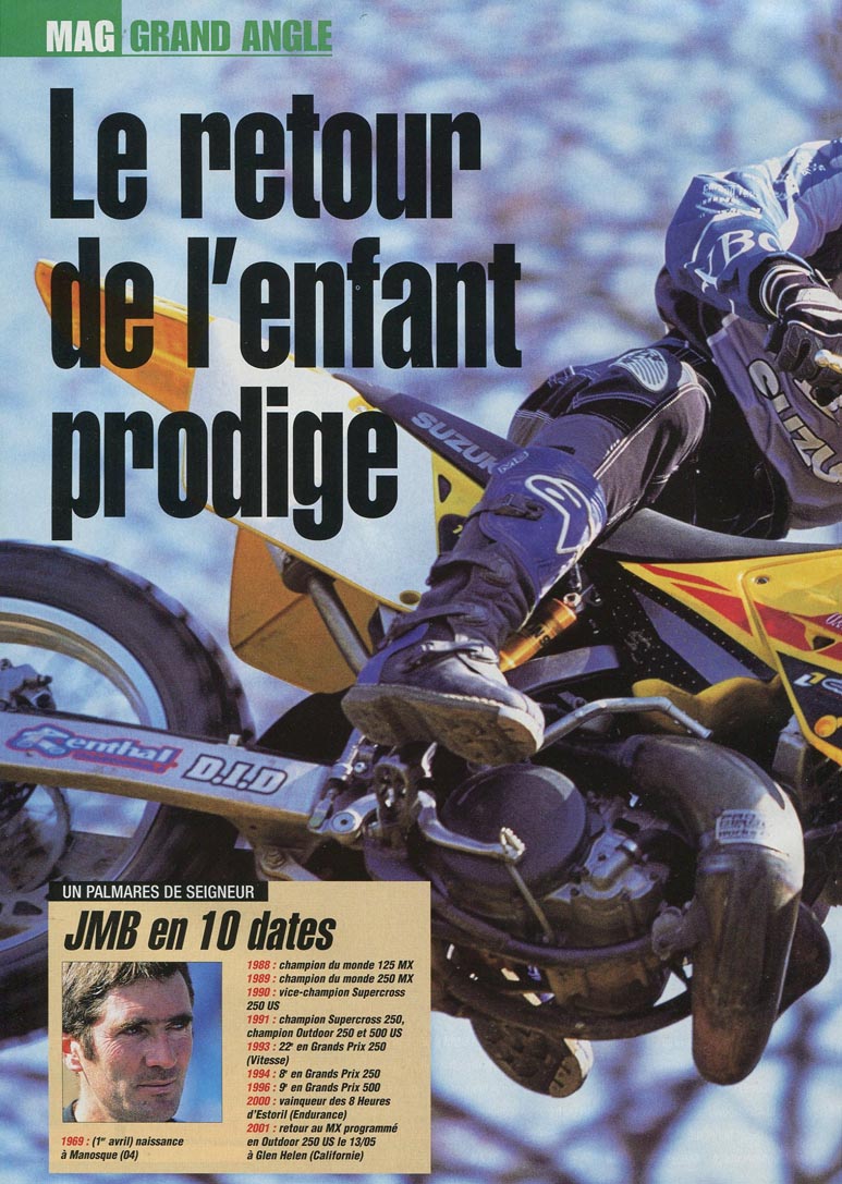La page 40 du Moto Revue N°3469 où l'on parle du come back de JMB en MX US
