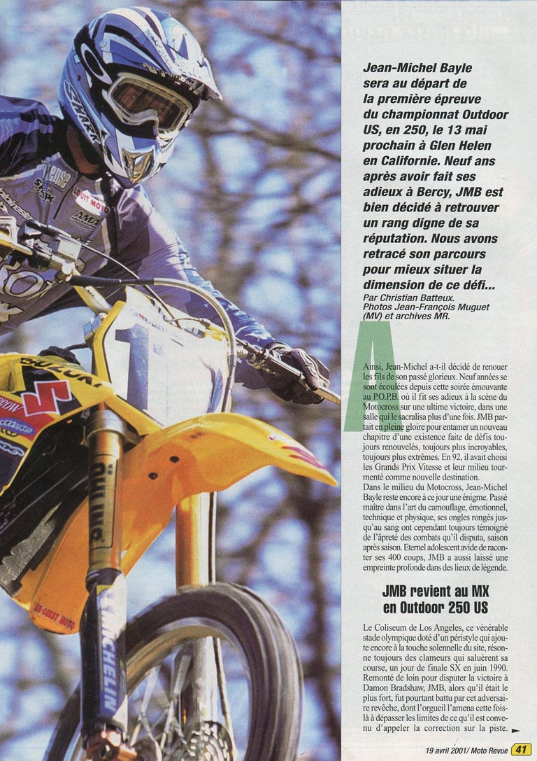 La page 41 du Moto Revue N°3469 où l'on parle du come back de JMB en MX US