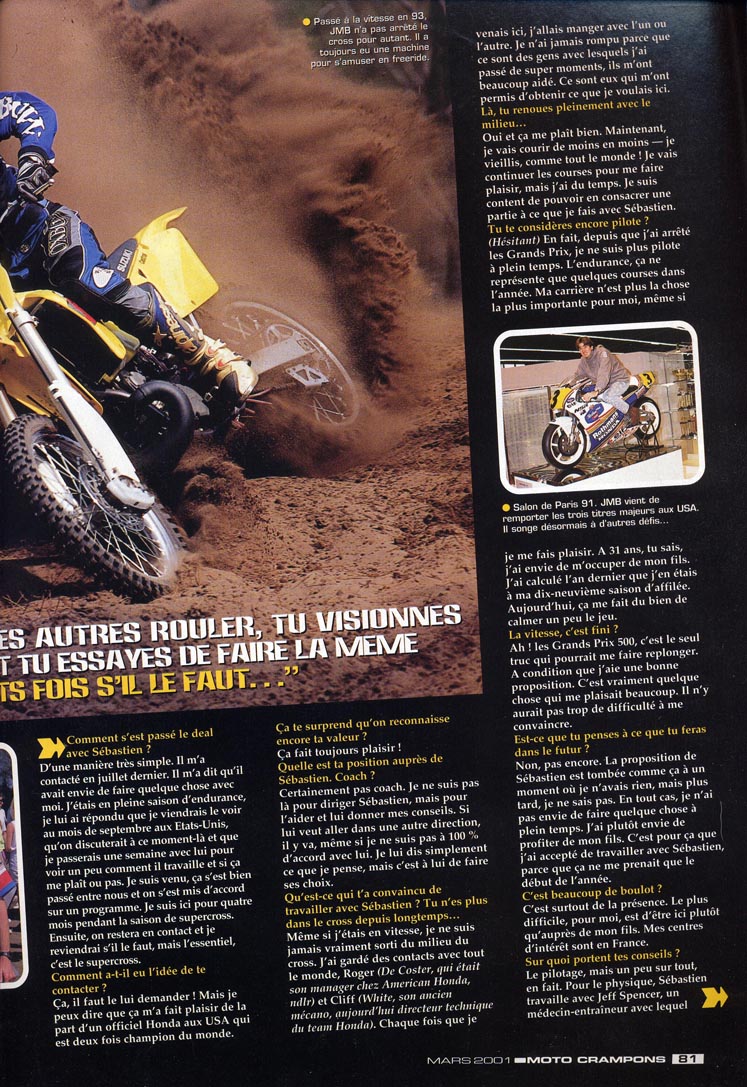 La page 81 du Moto Crampons de Mars 2001 où Jean-Michel nous parle de sa nouvelle fonction 