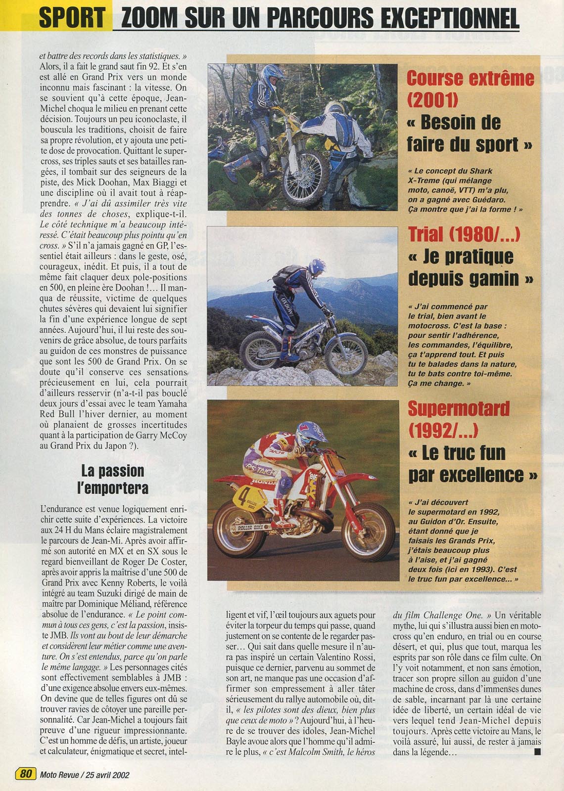 La page 80 du Moto Revue 3516 où l'équipe de Moto Revue lui consacre une entrevue