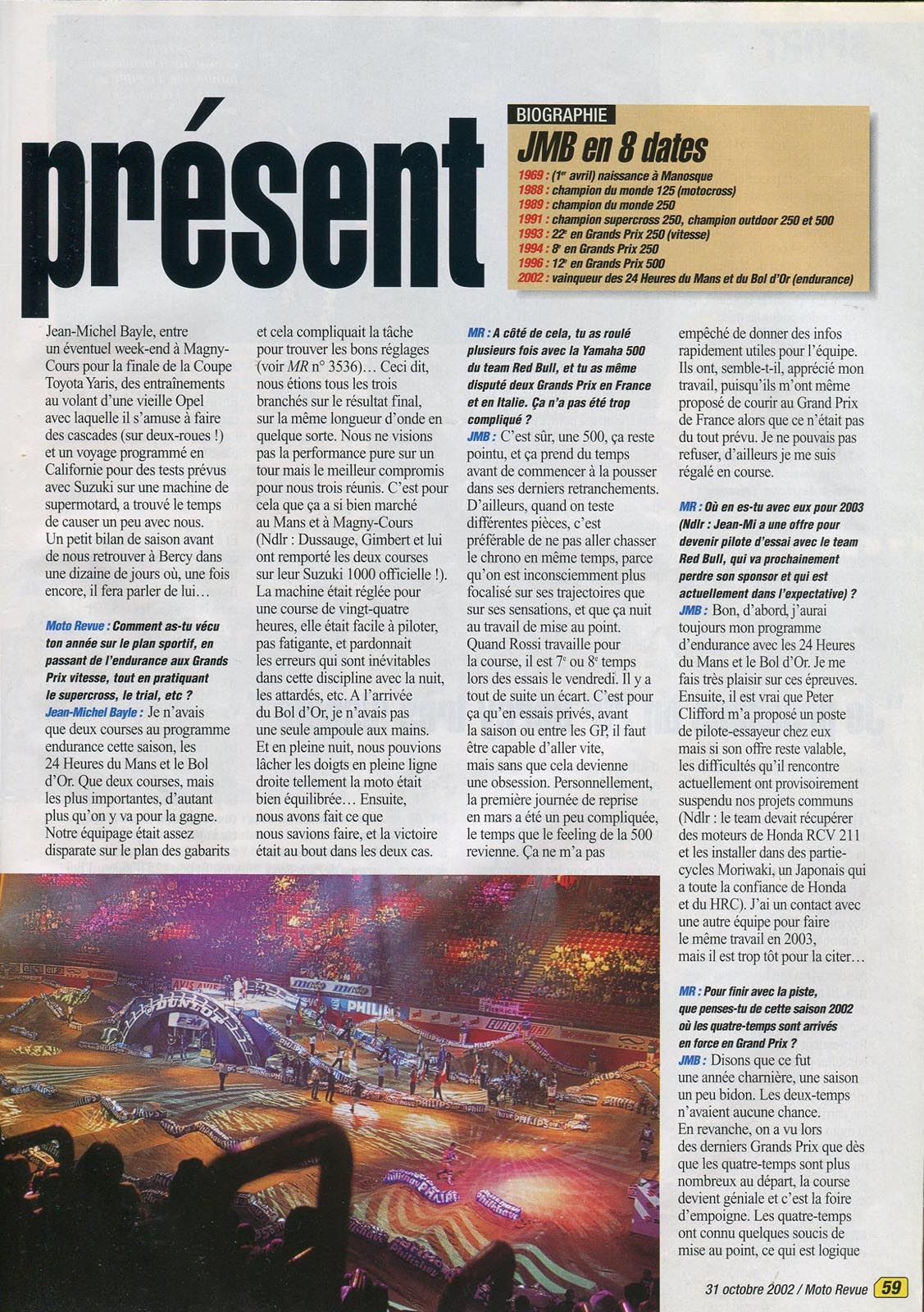 Jean-Michel nous livre une petite interview dans le Moto Revue 3542