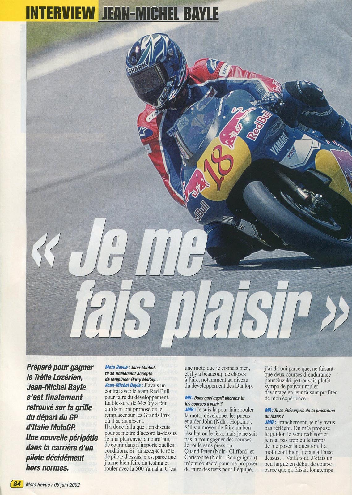 La page 84 du Moto Revue 3524 où Jean-Michel donne une petite interview