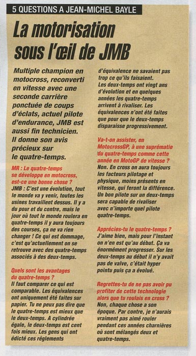 L'avis de Jean-Michel sur l'arrivée des moteurs 4 temps dans le motocross