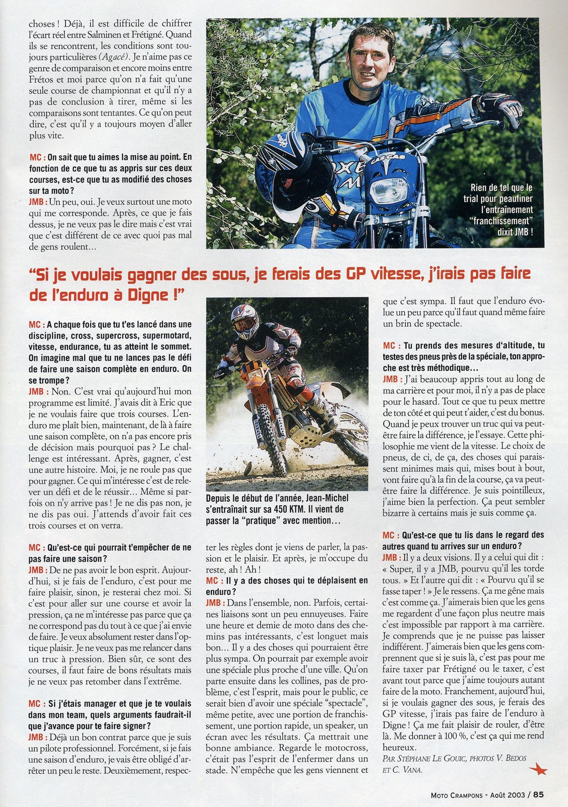 Une interview de JMB dans le numéro D'Août 2003, la page 85
