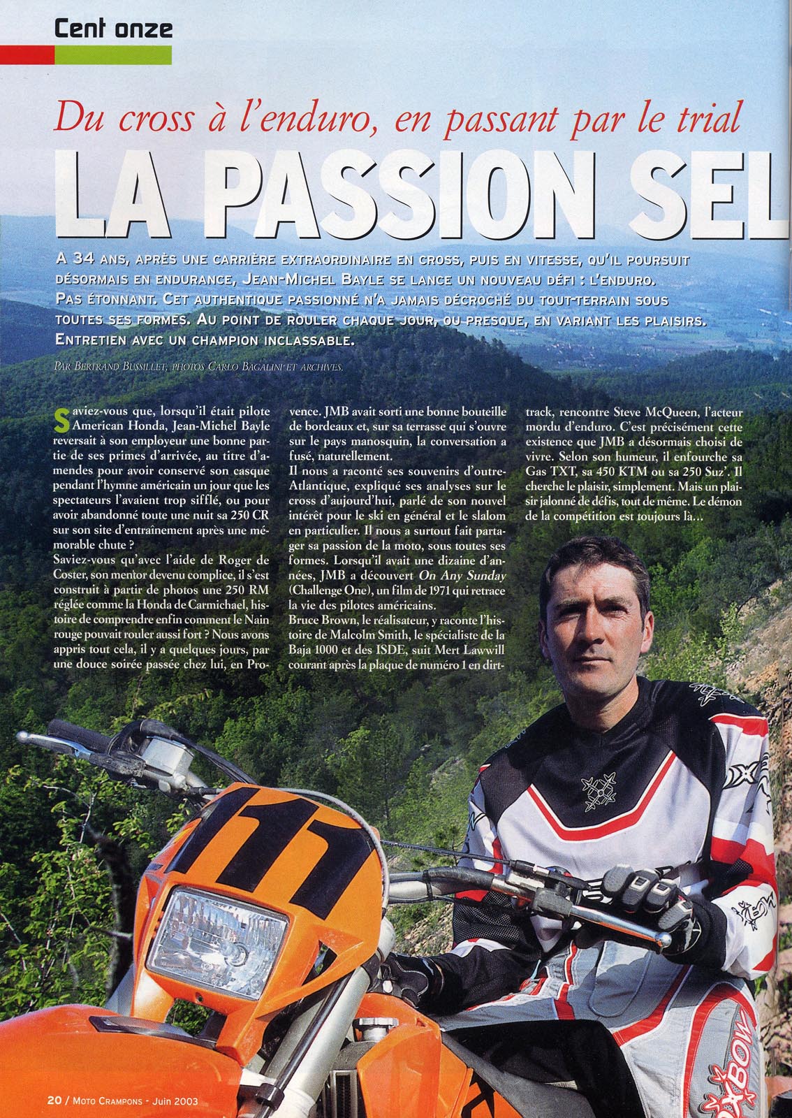JMB donne une inteview à Moto Crampons pour sa particpation au trèfle Lozérien dans  leur  numéro de Juin 2003, voilà la page 20