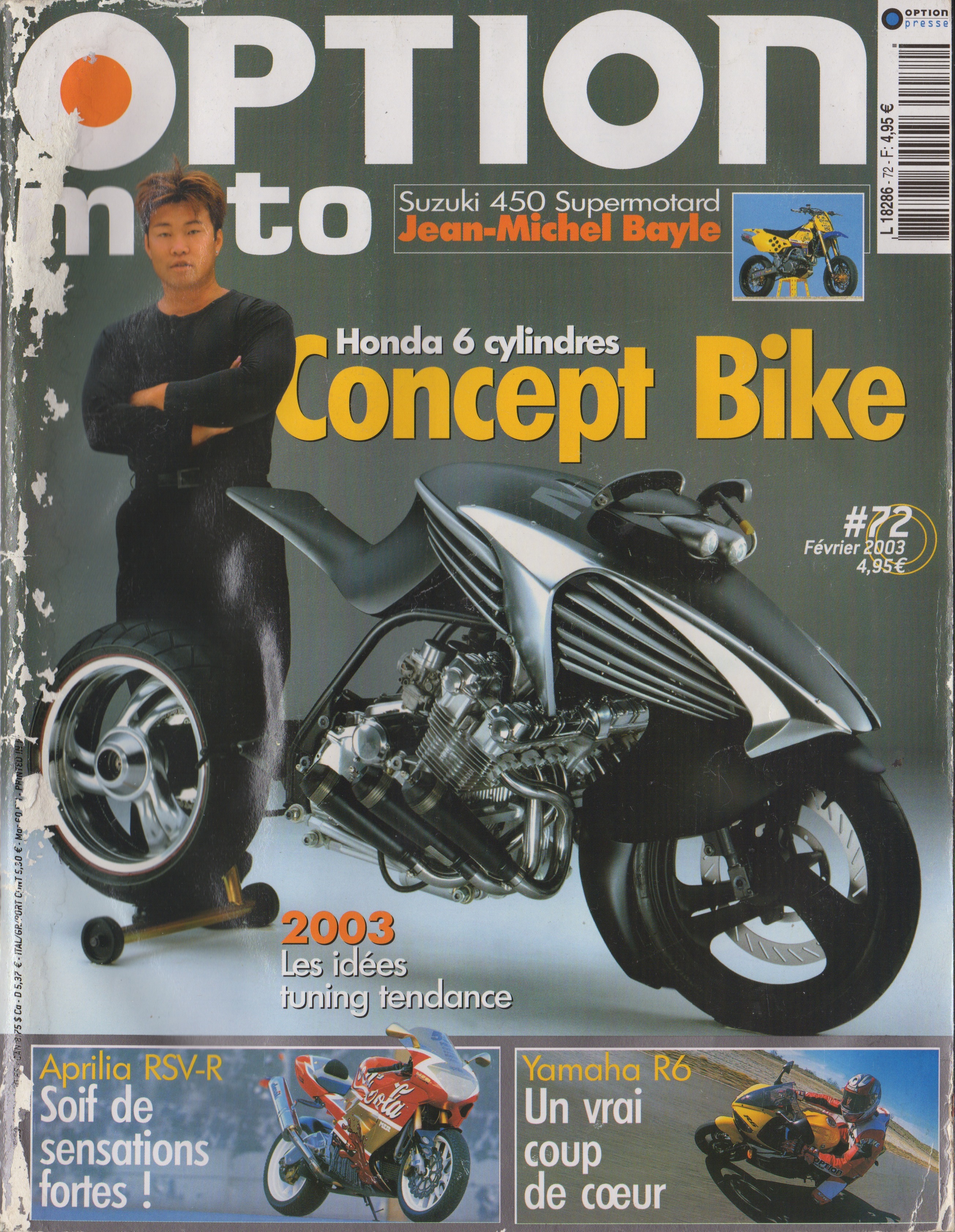 La couverture du magazine Option Moto numéro 72 où est présenté la moto du guidon d'or de Jean-Michel Bayle