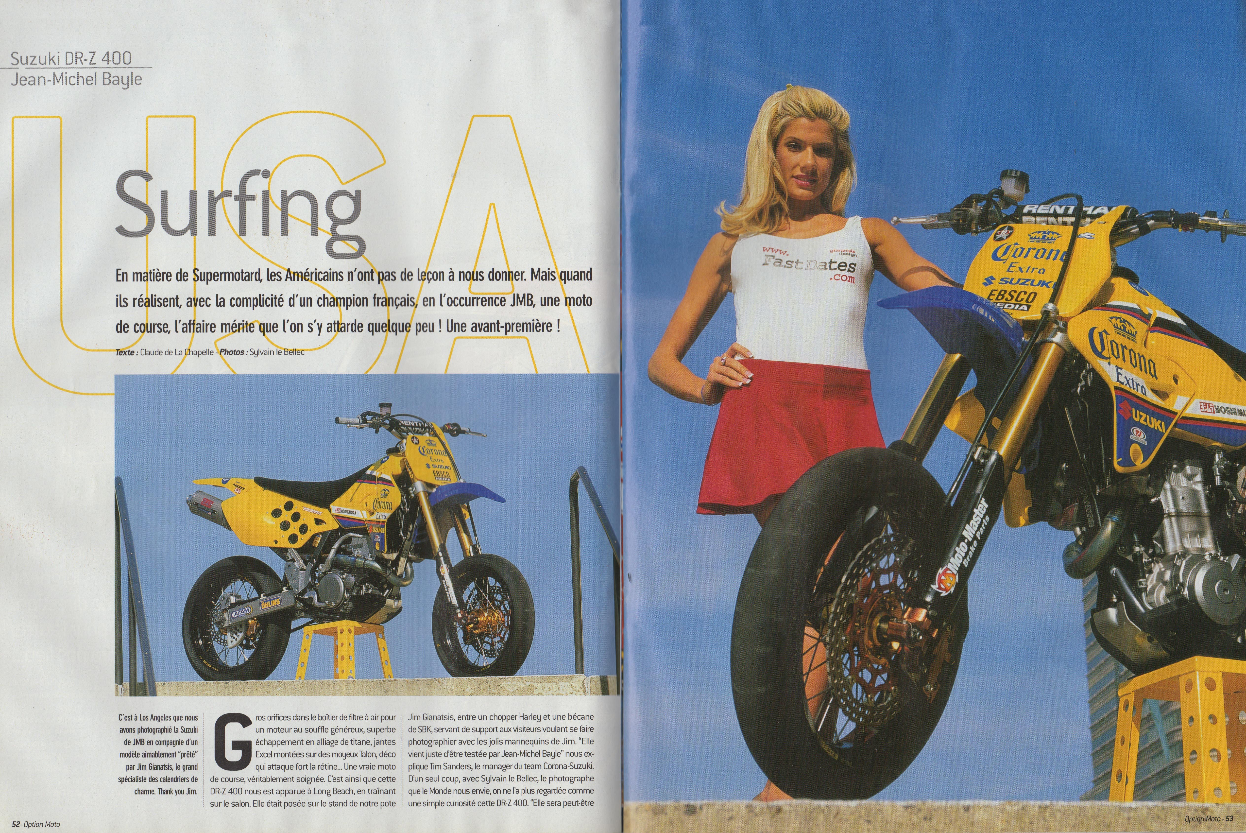 Les pages 52 et 53 du magazine Option Moto où est présenté la moto que Jena-Michel a utilisé lors de ce guidon d'or