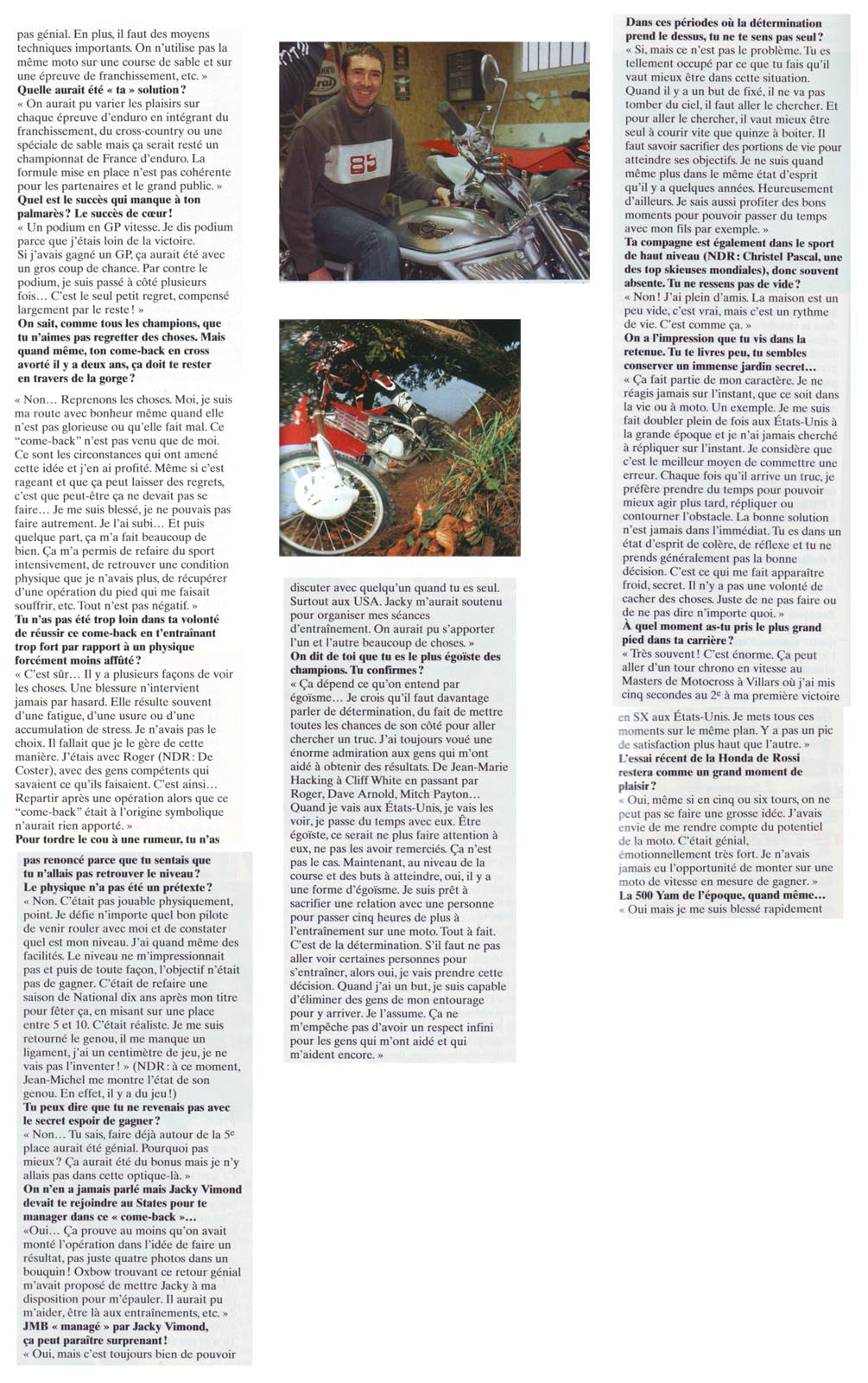 Une petite interview de JMB parue dans le Moto Verte de Février 2004