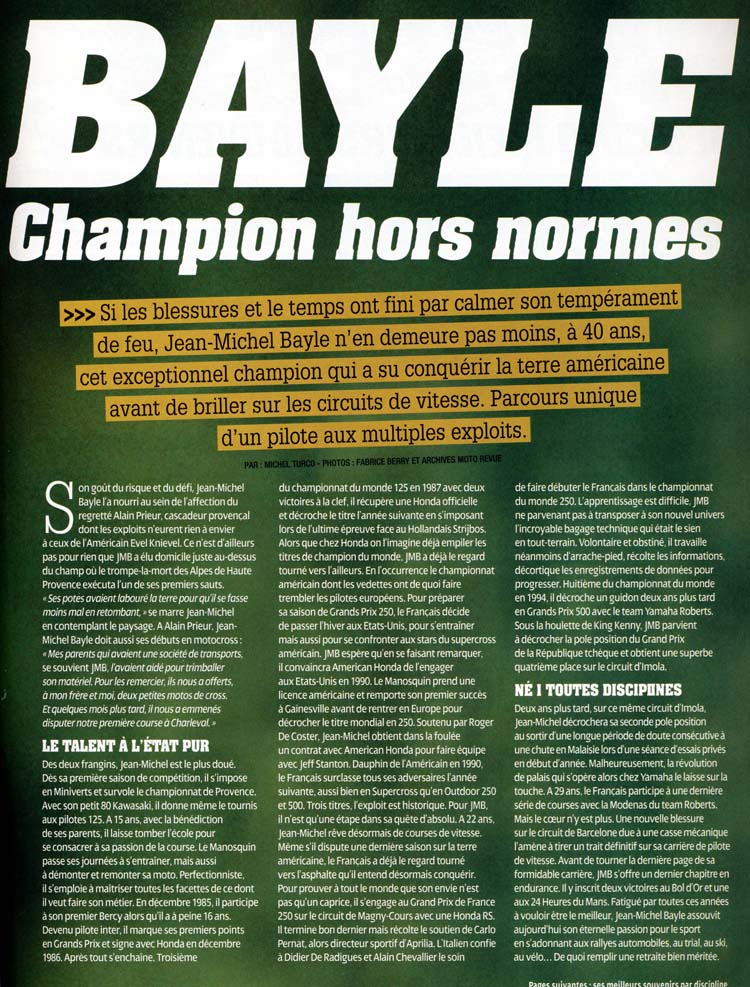 La carrière de Jean-Michel Bayle vue par le magazine Intégral