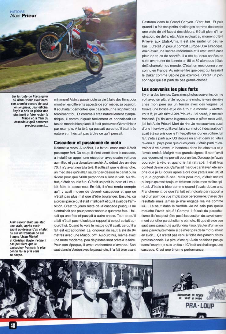 La page 48 du Moto Verte Hors Série FMX où Jean-Michel nous parle de sa relation avec Alain Prieur et tout ce que cela a amené dans sa carrière