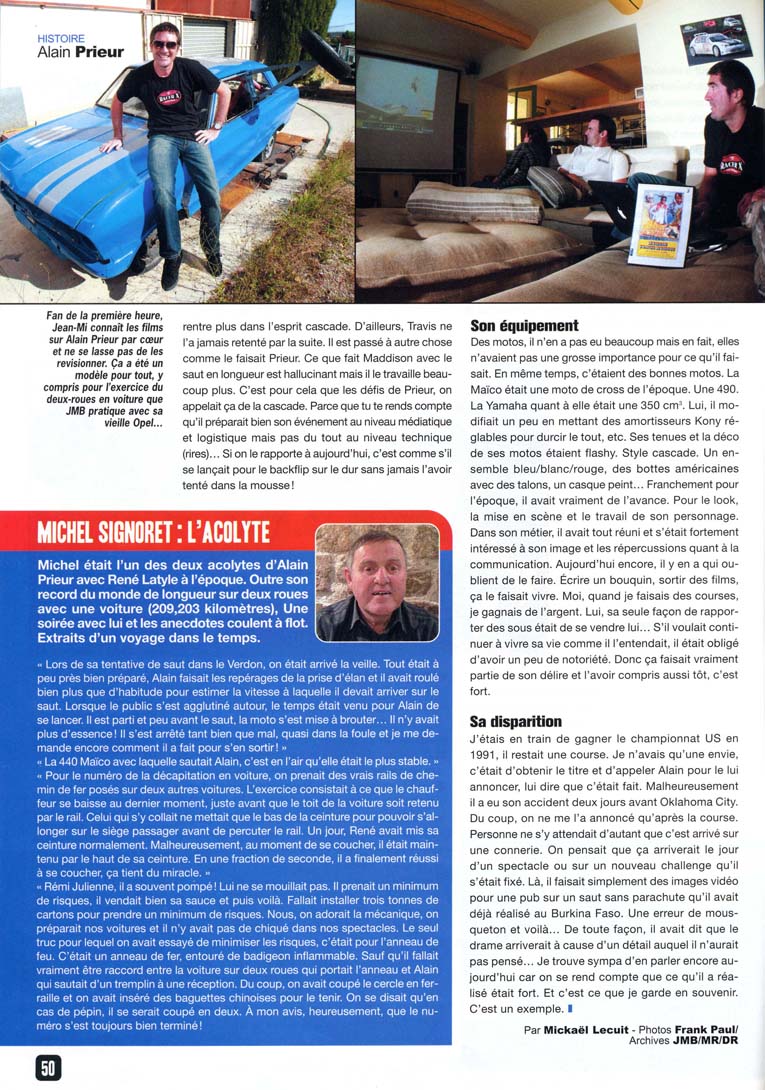 La page 50 du Moto Verte Hors Série FMX où Jean-Michel nous parle de sa relation avec Alain Prieur et tout ce que cela a amené dans sa carrière